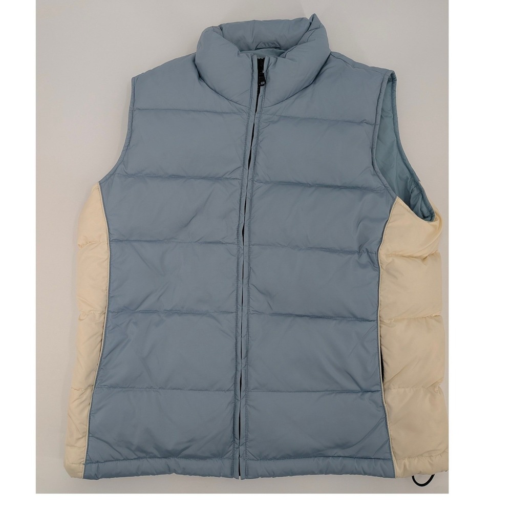 Eddie Bauer‎ Womens Blue Cream Goose Down Puffer Vest Quilted Full Zip Large